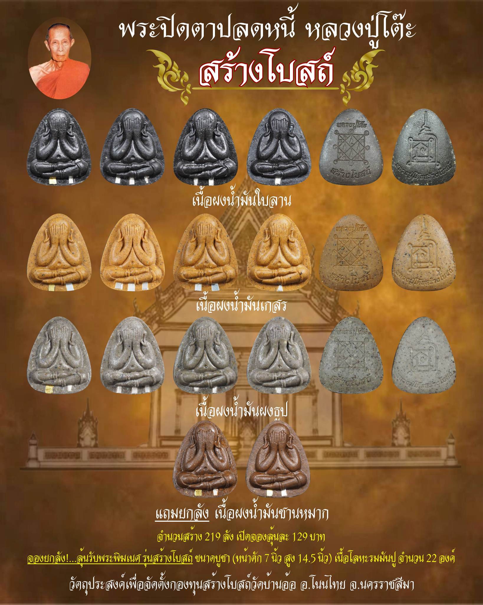 เปิดจอง พระปิดตาปลดหนี้เนื้อน้ำมัน หลวงปู่โต๊ะ รุ่นสร้างโบสถ์วัดบ้านอ้อ ต.กำปัง อ.โนนไทย จ.นครราชสีมา