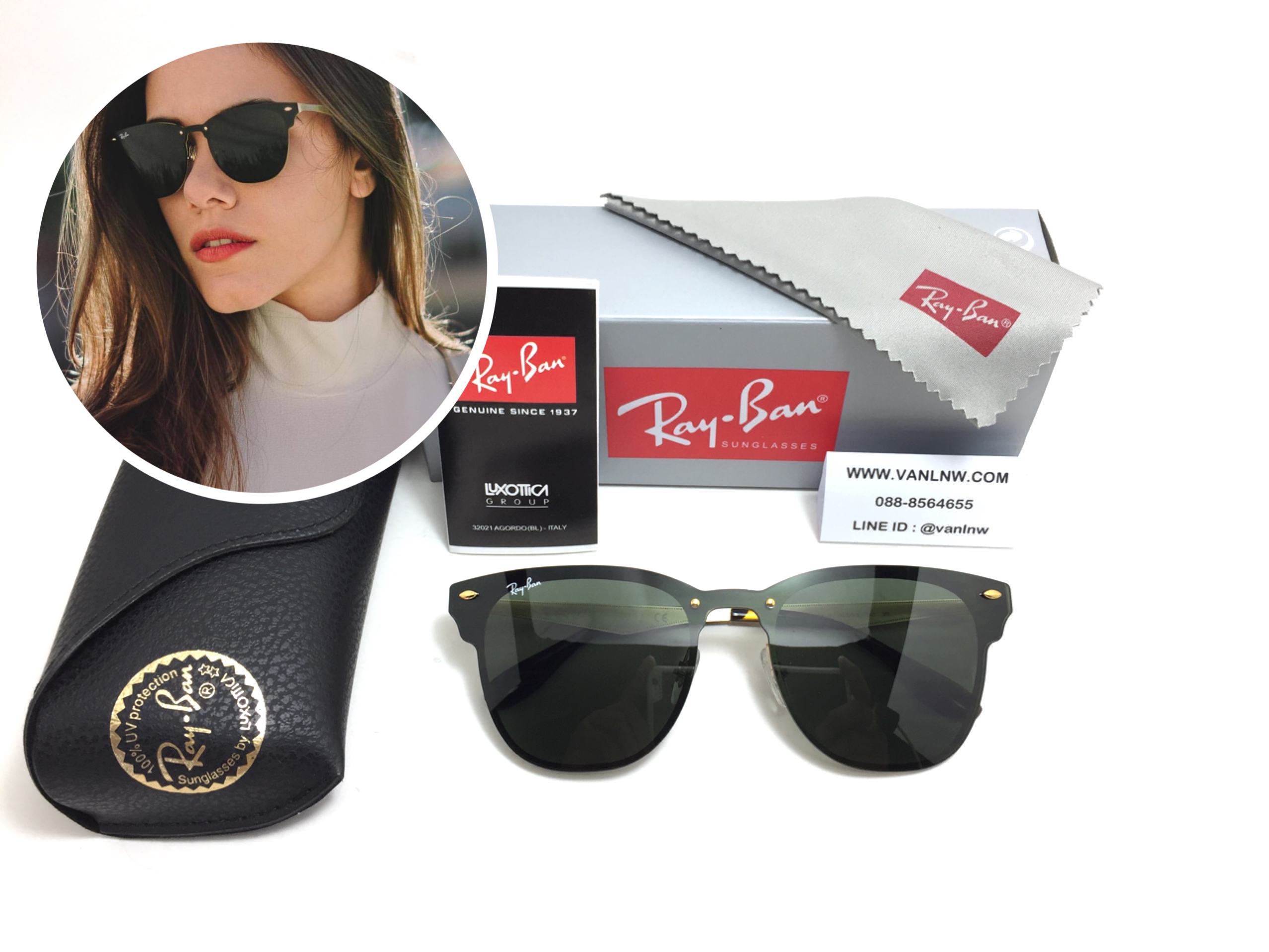 แว่นกันแดด Rayban RB 3576-N Blaze Clubmaster 043/9A 140 3N <ทอง>