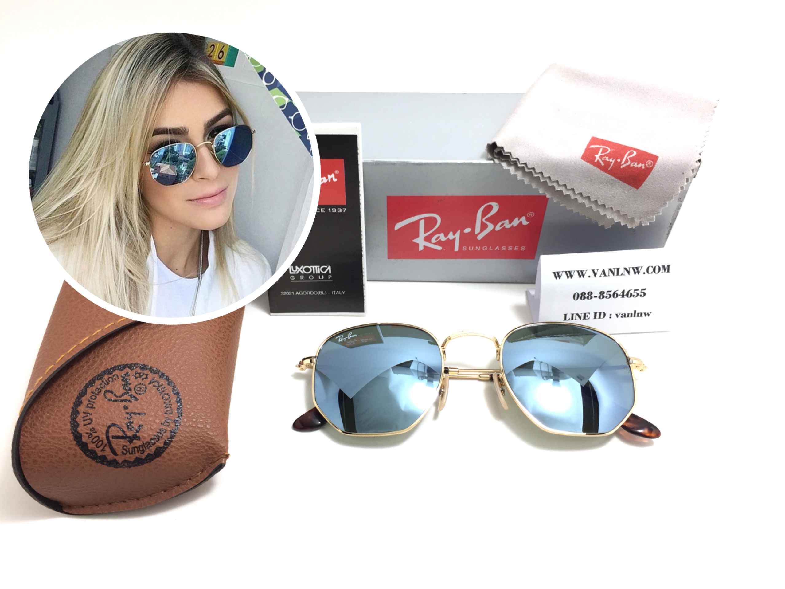แว่นกันแดด Rayban RB3548N Hexagonal Flat Lenses 001/30 51-21 145 3N <ปรอทฟ้า>