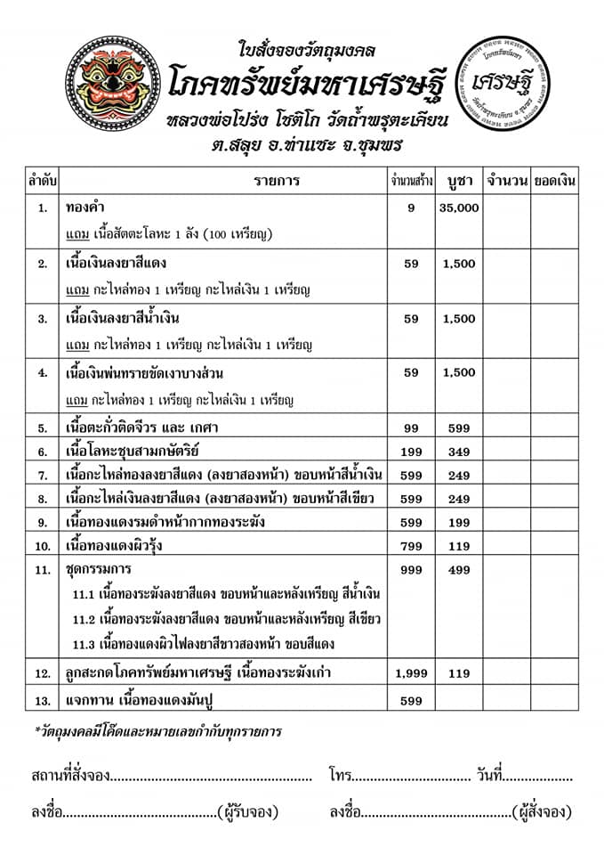 เปิดจอง เหรียญท้าวเวสสุวรรณ รุ่นโภคทรัพย์มหาเศรษฐี หลวงพ่อโปร่ง วัดถ้ำพรุตะเคียน จ.ชุมพร