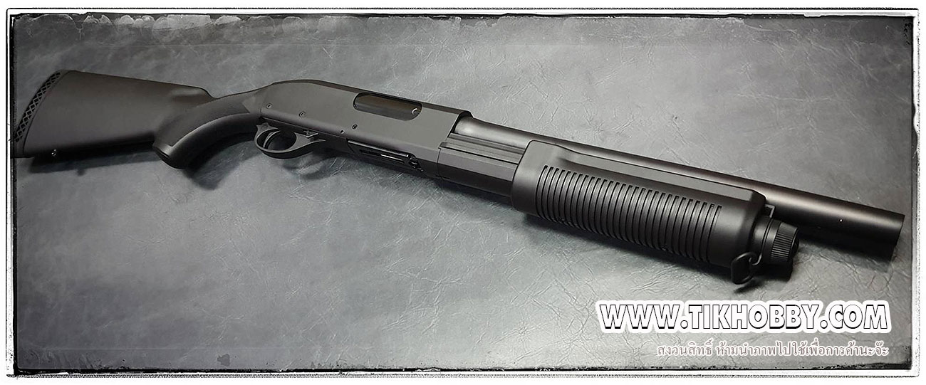 ปืนลูกซองชักสปริง CM350 ลำกล้องสั้น สีดำ รุ่นประหยัด แถมปลอก1นัด