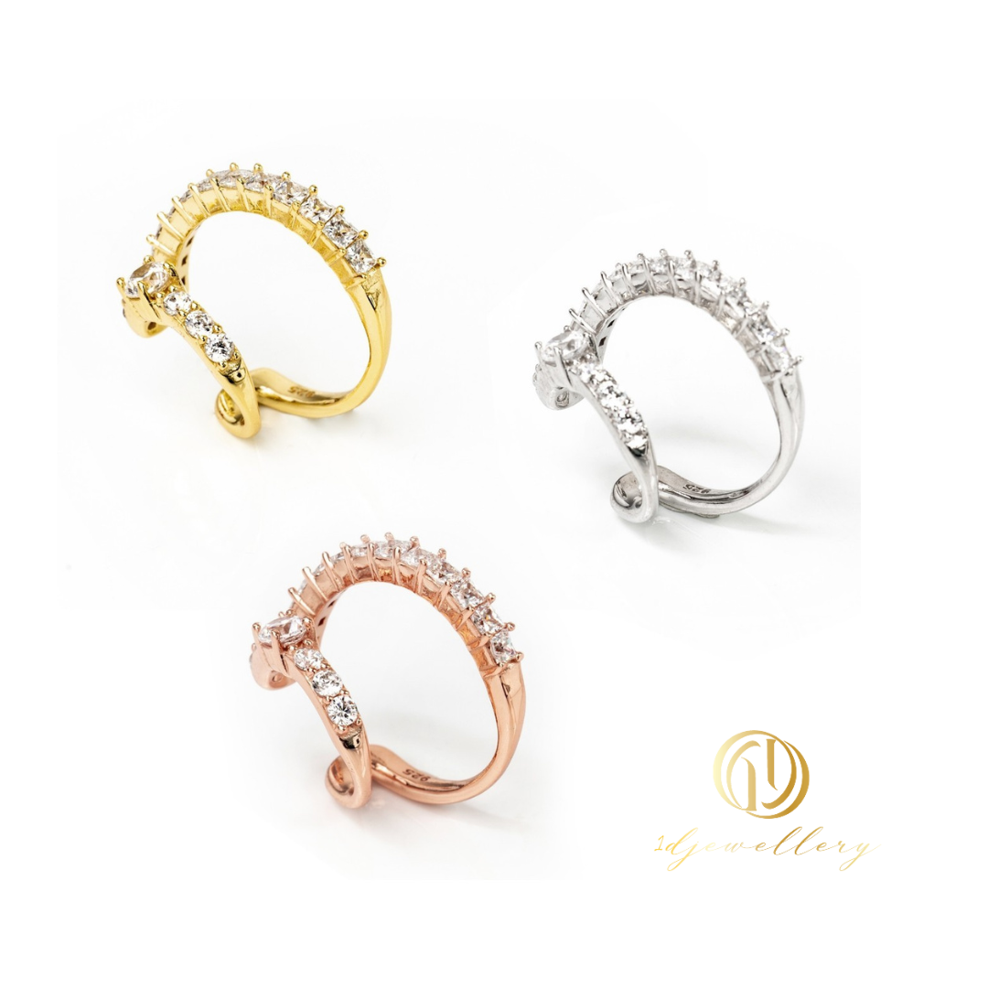 1D Jewellery ต่างหูเงินแท้ 925 ชุบโรเดียม ต่างหูแบบหนีบคล้องหู ☀️ Spiral Ear Cuff ☀️ความลงตัวของการออกแบบสุดคลาสสิกและความหรูหราในแบบร่วมสมัย!