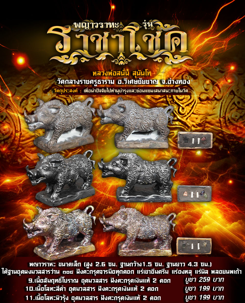 เปิดจอง พญาวราหะ รุ่นราชาโชค หลวงพ่อสนั่น วัดกลางราชครูธาราม อ.วิเศษชัยชาญ จ.อ่างทอง