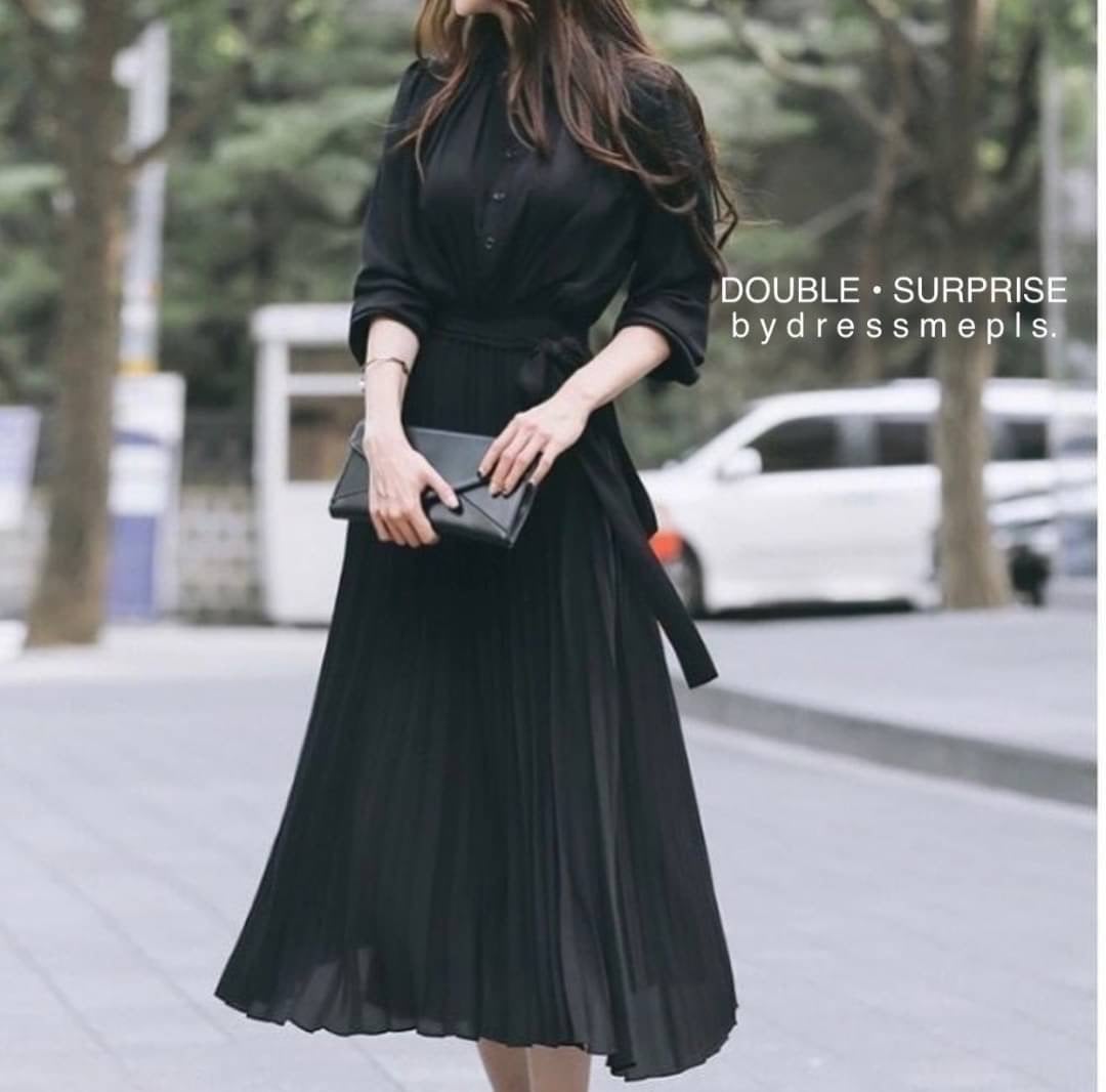 ชุดดำ เดรสสีดำMAXI DRESS แขนยาว เรียบๆแต่ดูดี