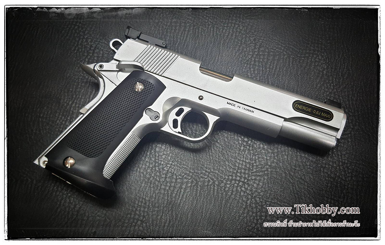 ปืนอัดลมแบบชักยิงทีล่ะนัด 1911Match สีเงิน KWC งานใต้หวัน (งานสวย สไลด์พลาสติก)