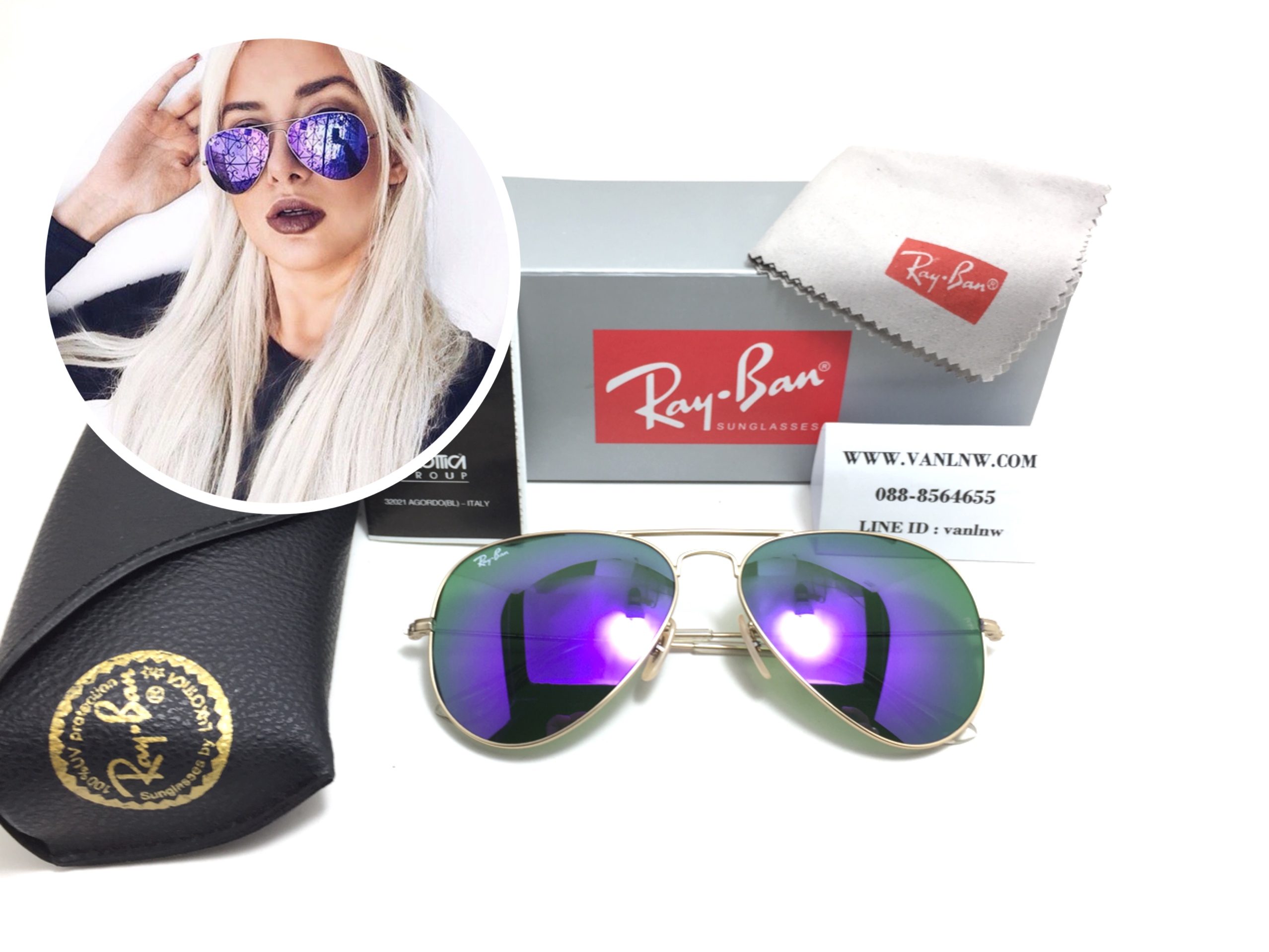 แว่นกันแดด Rayban RB 3025 AVIATOR LARGE METAL 112/68F 58-14 3N <ปรอทม่วง>