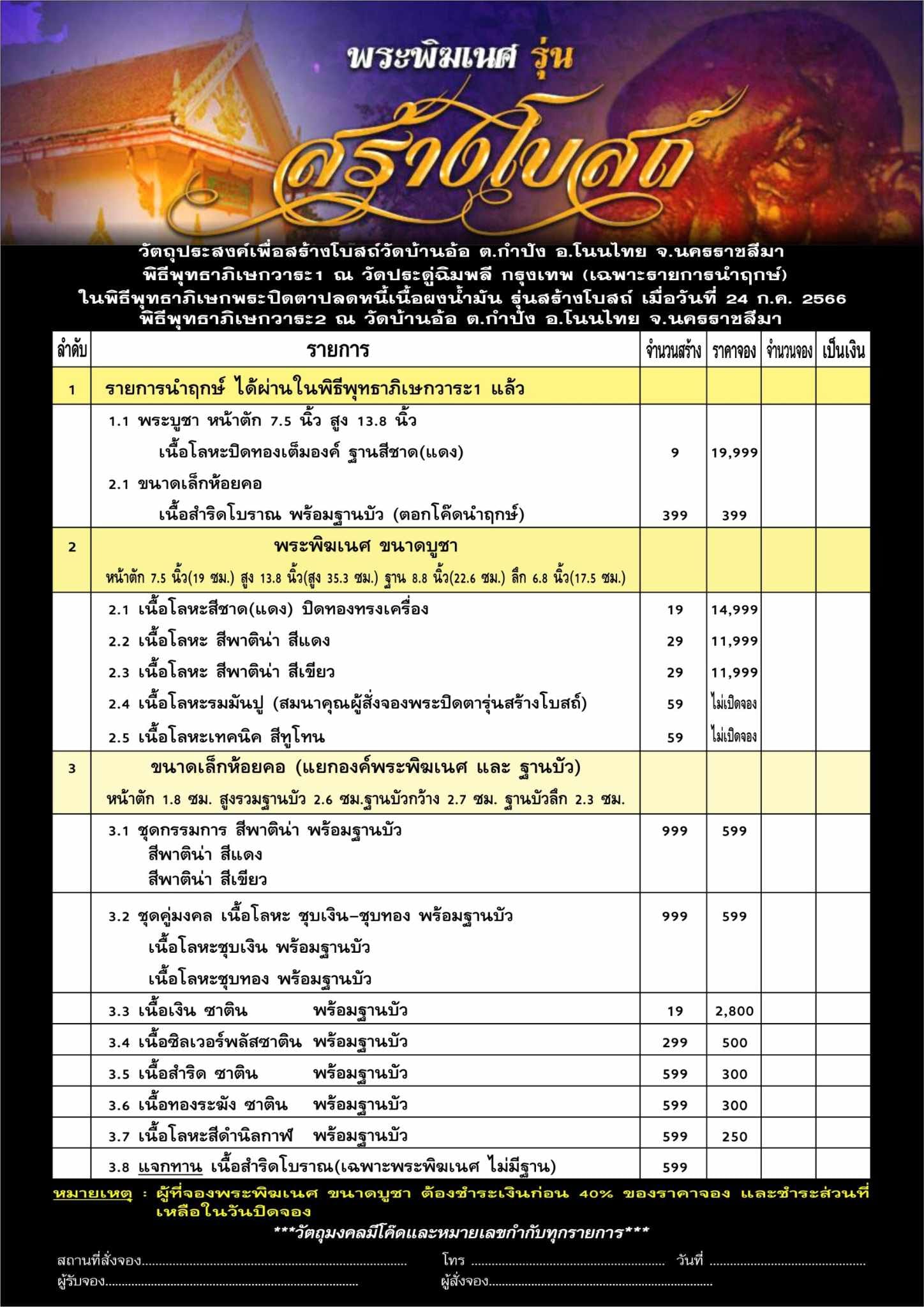 เปิดจอง พระพิฆเนศ รุ่น สร้างโบสถ์ วัดบ้านอ้อ อ.โนนไทย จ.นคราชชสีมา