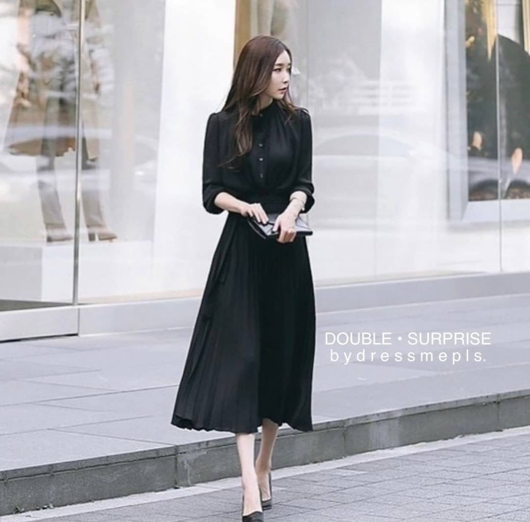ชุดดำ เดรสสีดำMAXI DRESS แขนยาว เรียบๆแต่ดูดี