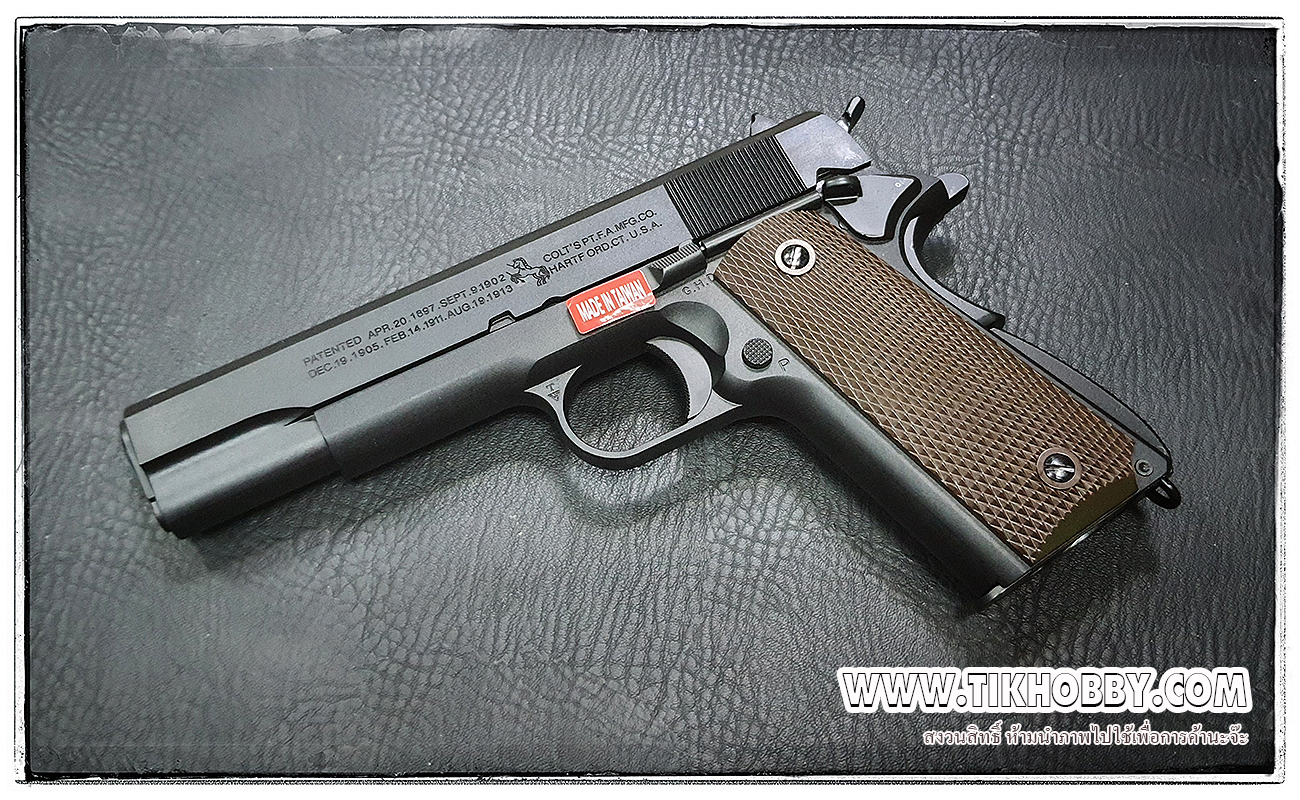 ปืนระบบแก๊สทั่วไป รุ่น 1911สีดำ มาร์คกิ้งร่องลึก สวยงามมากจาก CyberGun
