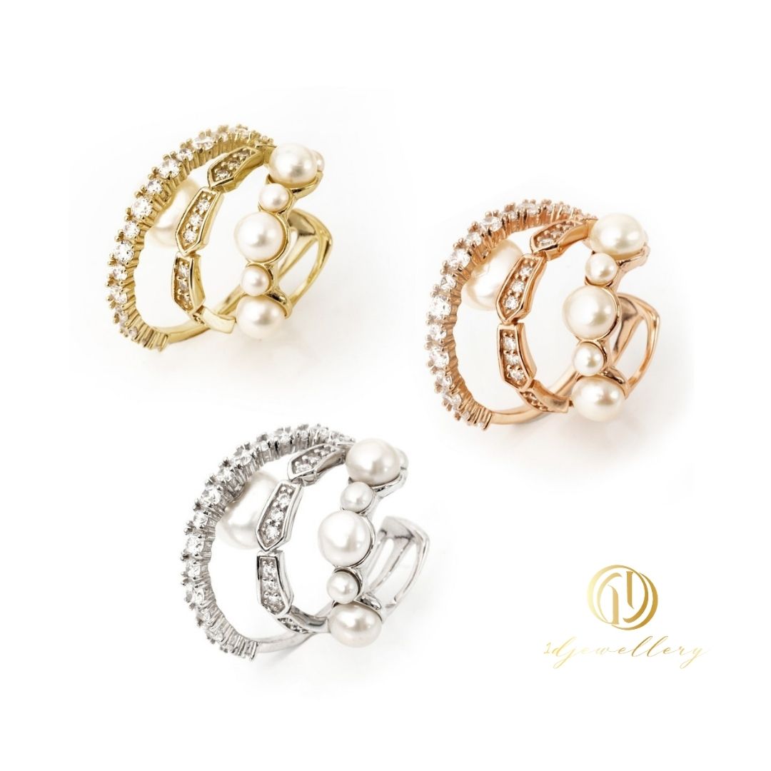 1D Jewellery ต่างหูเงินแท้ 925 ชุบโรเดียม ต่างหูแบบหนีบคล้องหู ฝังเพชรสวิส(CZ) 💎 Lustre Grande Pearl Ear Cuff เติมเต็มลุคหรูด้วยความสง่างามที่ลงตัว 💫 🌸 ไข่มุกแท้เสริมงความสง่างามและความสมบูรณ์