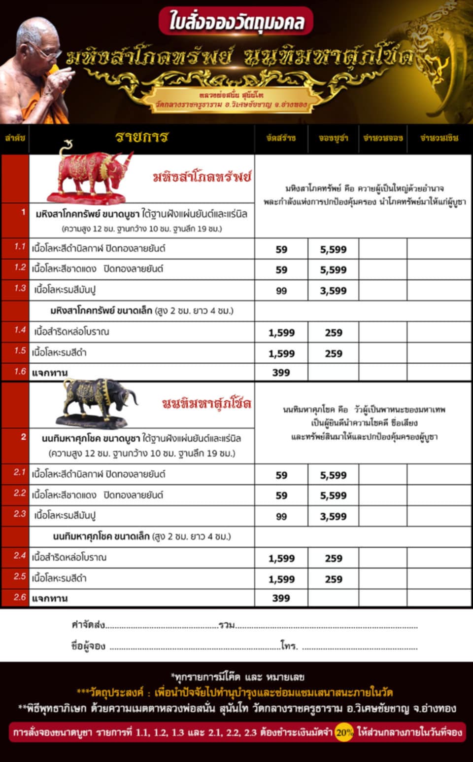 เปิดจอง มหิงสาโภคทรัพย์ นนทิมหาศุภโชค หลวงพ่อสนั่น สุนันโท วัดกลางราชครูธาราม จ.อ่างทอง