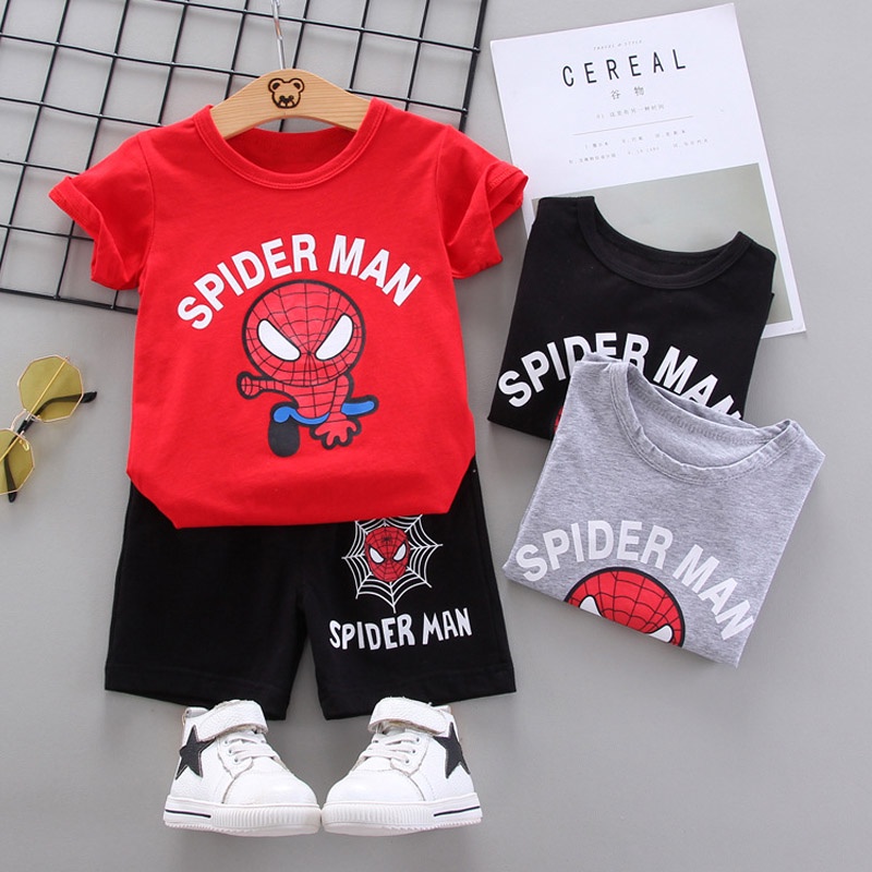 [ส่งจาก กทม] เสื้อเด็กผู้ชาย ชุดเด็กผู้ชาย ชุดเซ็ท 2 ชิ้น ได้เสื้อยืดและกางเกงขาสั้น Spiderman