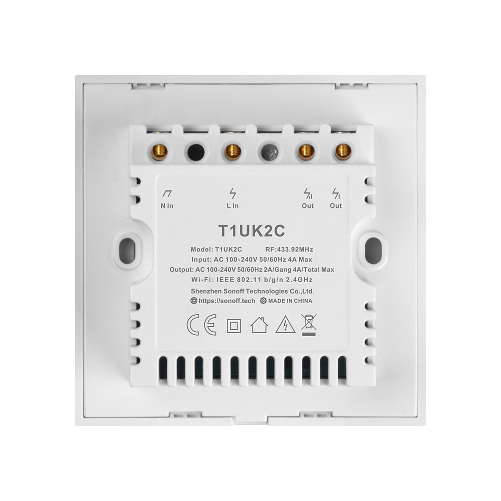 Sonoff T2UK 2 Gang (WiFi + RF 433 Mhz) White Touch Switch ( 1 Year Warranty )