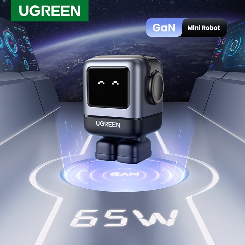 Ugreen RoboGaN 65W USB C USB A ที่ชาร์จหุ่นยนต์ขนาดเล็ก Nexode 3 พอร์ต GaN ชาร์จเร็ว สําหรับ iPhone 15/15 Pro Max 14/14 Pro Max / Macbook Air / iPad Pro / iPad Mini