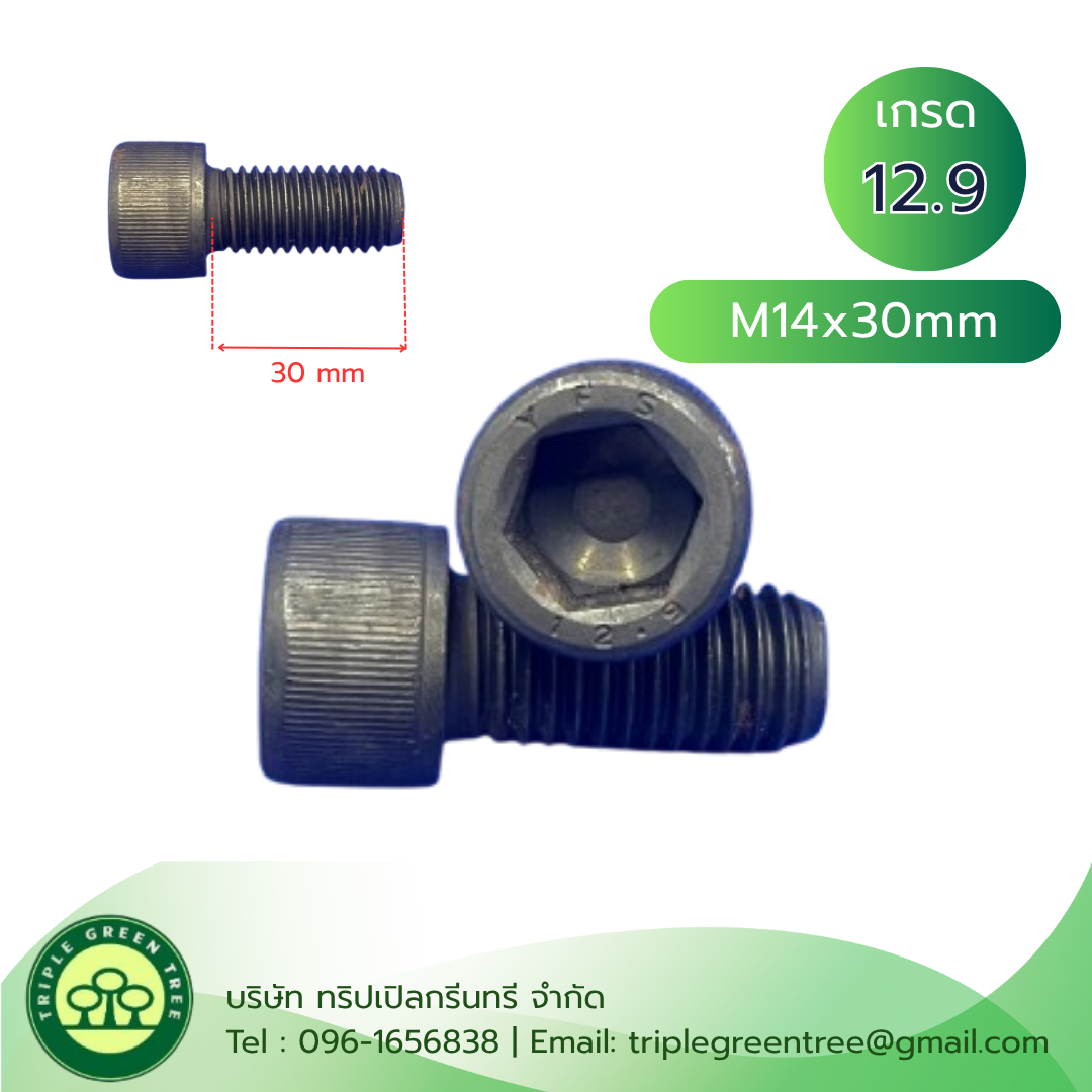 สกรูหัวจม M14x30 เกลียว 2.0 เกลียวตลอด เกรด 12.9