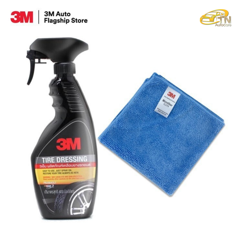 3M สเปรย์เคลือบยางรถยนต์ ขนาด 400ml. PN39042LT + 3M ผ้าไมโครไฟเบอร์ สีฟ้า ขนาด 30x30 cm