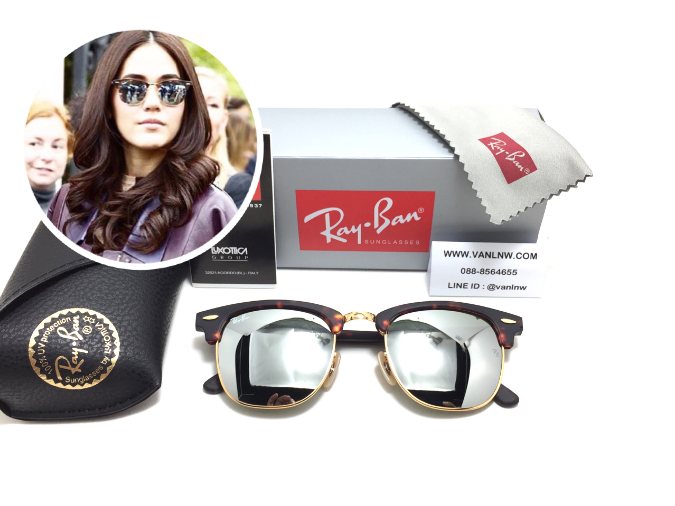 แว่นกันแดด Rayban RB 3016 Clubmaster 1145/30 51-21 3N <ปรอทเงิน>