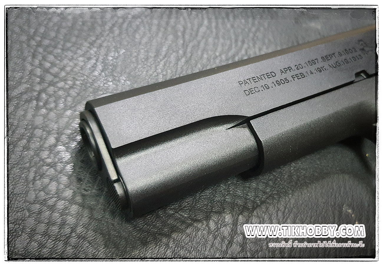 ปืนระบบแก๊สทั่วไป รุ่น 1911สีดำ มาร์คกิ้งร่องลึก สวยงามมากจาก CyberGun