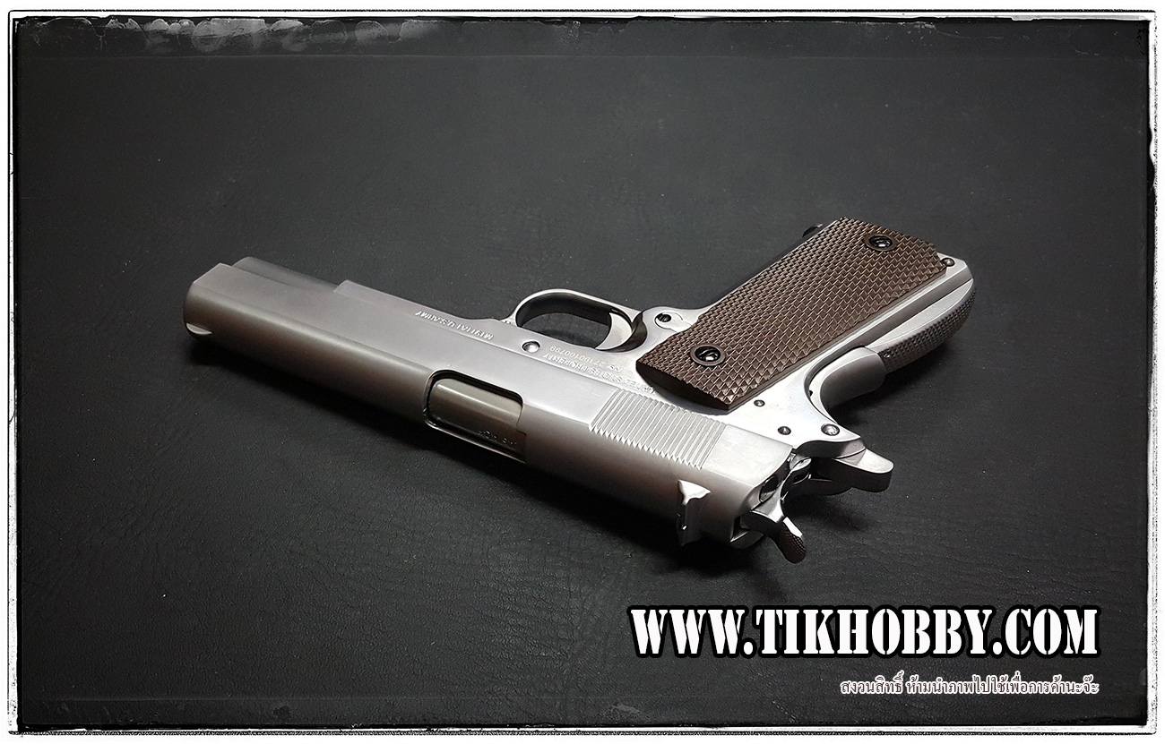 ปืนสั้นระบบแก๊สโบลว์แบล็ค รุ่น 1911ระบบแก๊ส สีเงิน มาร์กิ้งCNC ร่องลึก จากCyber Gun (ระบบเดียวกับ WE)