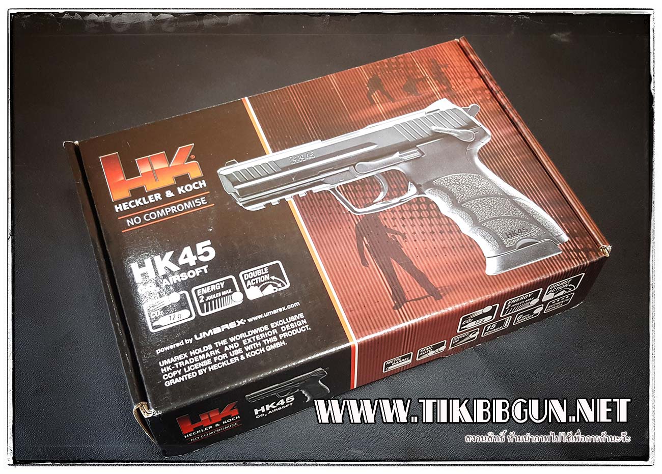 ปืนอัดลม (ปืนระบบแก๊ส Co2) รุ่น Hk45 ไม่โบลว์แบล็ค