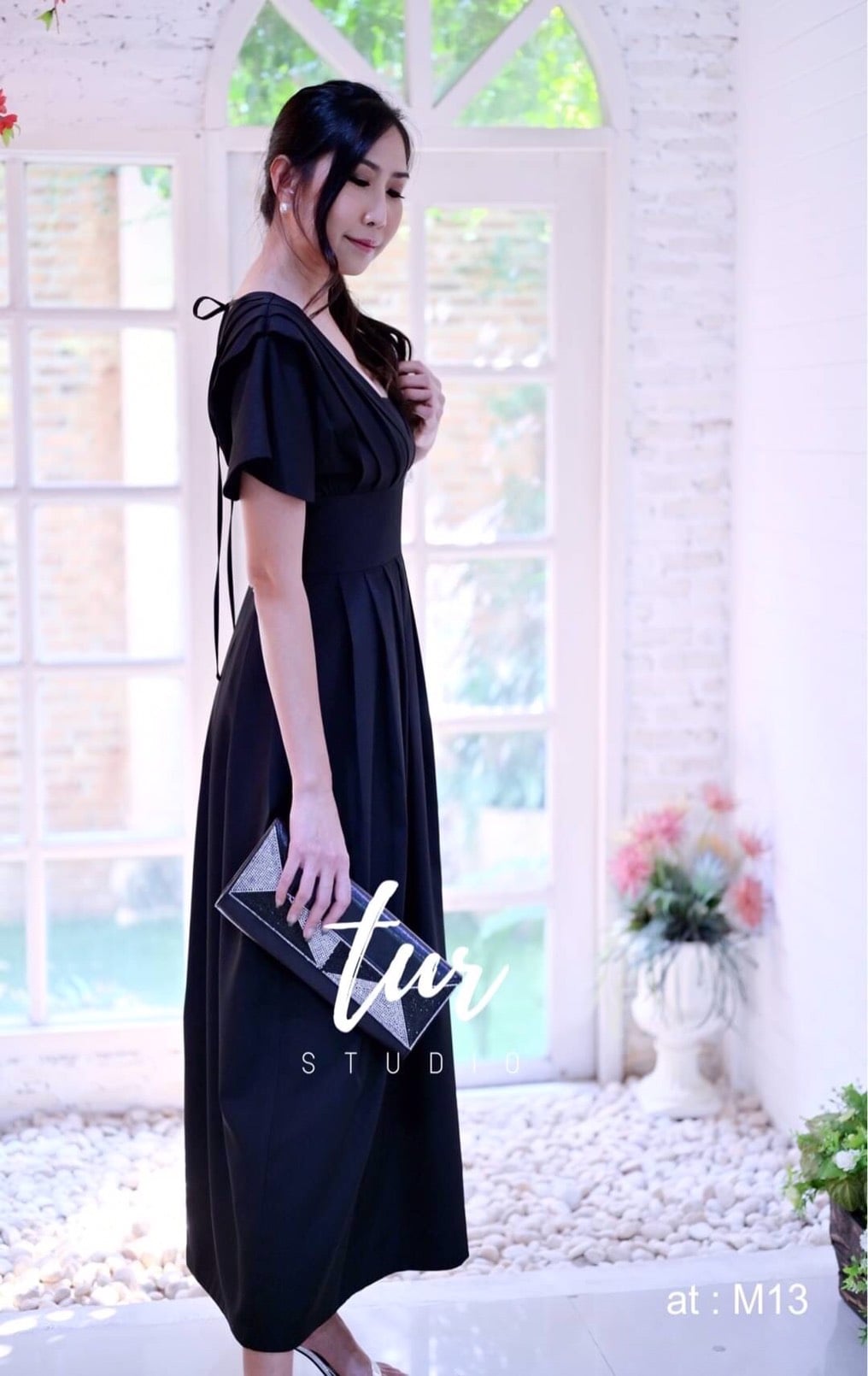 ชุดดำ Maxidress เดรสยาวสีดำคอวี m l