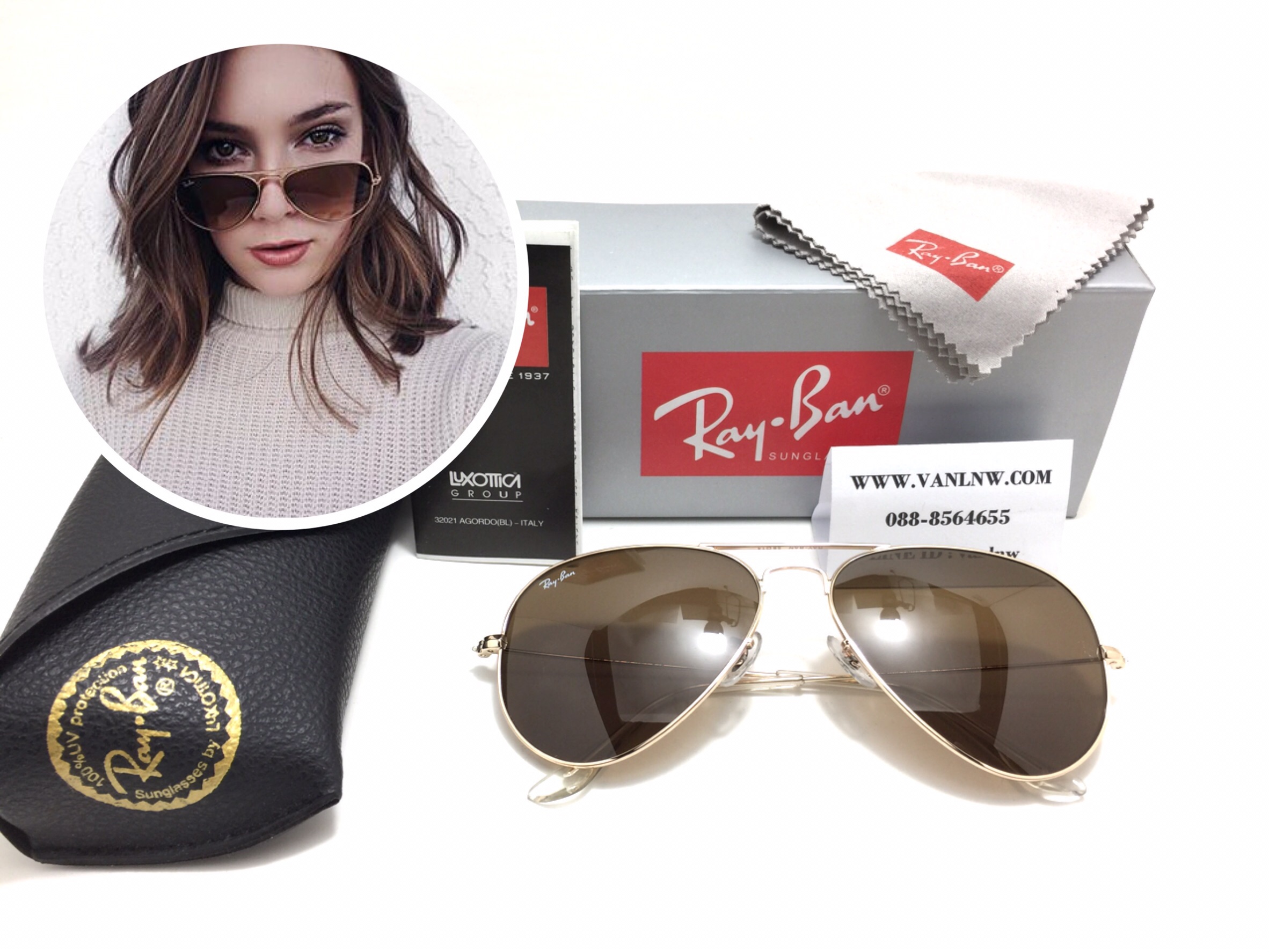 แว่นกันแดด Rayban RB 3025 AVIATOR LARGE METAL 001/33 58-14 3N <ชาเต็มบาน>