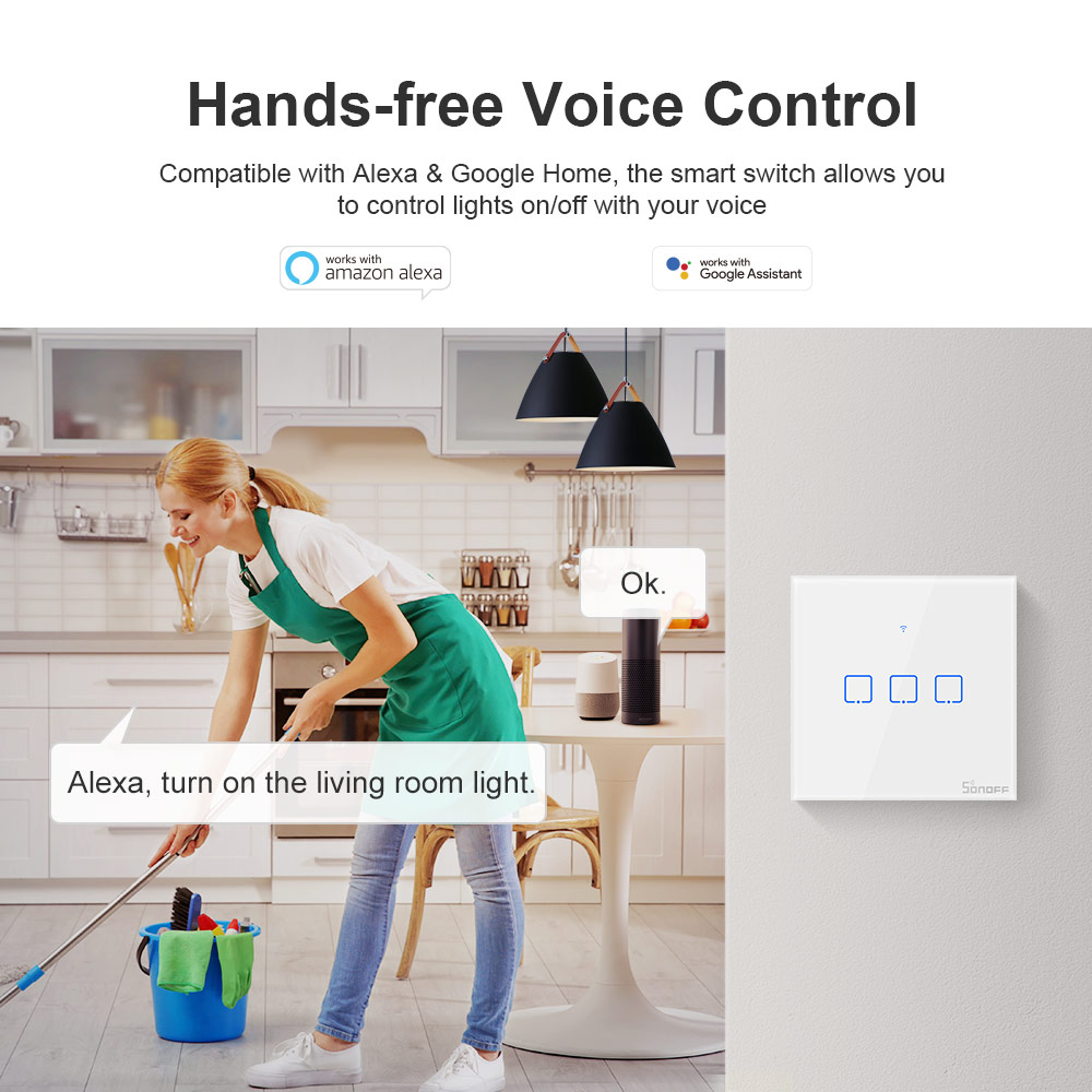 Sonoff T2UK 1 Gang (WiFi + RF 433 Mhz) White Touch Switch ( 1 Year Warranty )