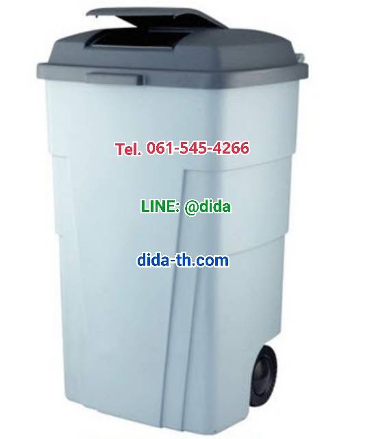 ถังขยะเทศบาล มีล้อเข็น ขนาด 120 ลิตร รุ่นมีฝาเปิด สีเทา