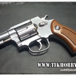 ปืนลูกโม่ Wingun733 สีเงิน ขนาด2นิ้ว ไม่ยิงลายลำกล้อง กริ๊ปน้ำตาล