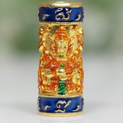 ตะกรุดท้าวเวสสุวรรณทวิพัตร์(หน้าเทวดา และ หน้ายักษ์) รุ่นเศรษฐีบูชาครู เนื้อทองระฆังลงยาสีน้ำเงิน