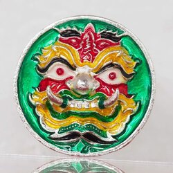 เหรียญหล่อท้าวเวสสุวรรณ รุ่นเศรษฐีบูชาครู เนื้อโลหะกะไหล่เงินลงยา สีเขียว