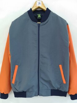 Baseball Jacket 6403 เสื้อแจ็คเก็ตสีเทาเข้มแขนสีส้มสไตล์เบสบอล