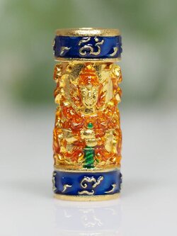 ตะกรุดท้าวเวสสุวรรณทวิพัตร์(หน้าเทวดา และ หน้ายักษ์) รุ่นเศรษฐีบูชาครู เนื้อทองระฆังลงยาสีน้ำเงิน