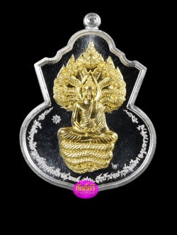 เหรียญพุทธบุญบารมี หลวงปู่บุญ วัดบ้านหมากมี่ จ.อุบลราชธานี เนื้อเงินหน้ากากทองคำ