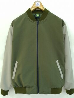 Baseball Jacket 6406 เสื้อแจ็คเก็ตสีเขียวขี้ม้าแขนสีเทาสไตล์เบสบอล