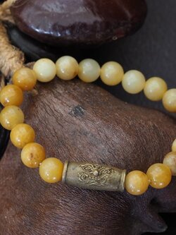 สร้อยหินมงคลร้อยลูกสะกดหน้าท้าวเวสสุวรรณ-เศรษฐี เนื้อทองระฆังเก่า