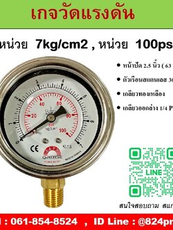 SAFE GAUGE , เกจวัดแรงดัน หน้าปัด 2.5 นิ้ว หน่วย 7kg/cm2 และ หน่วย 100psi