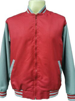 Baseball Jacket 6701 เสื้อแจ็คเก็ตเสื้อแจ็คเก็ตสีแดงแขนสีเทาสไตล์เบสบอล