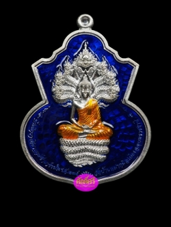 เหรียญพุทธบุญบารมี หลวงปู่บุญ วัดบ้านหมากมี่ จ.อุบลราชธานี เนื้อเงินลงยาสีน้ำเงิน