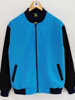 Baseball Jacket 6402 เสื้อแจ็คเก็ตสีฟ้าแขนสีดำสไตล์เบสบอล