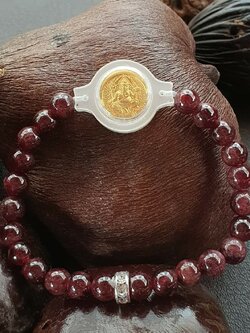 สร้อยหินมงคลร้อยเหรียญพระพิฆเณศวร์ เนื้อโลหะชุบทอง