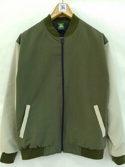 Baseball Jacket 6407 เสื้อแจ็คเก็ตสีเขียวขี้ม้าแขนสีครีมสไตล์เบสบอล