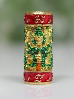 ตะกรุดท้าวเวสสุวรรณทวิพัตร์(หน้าเทวดา และ หน้ายักษ์) รุ่นเศรษฐีบูชาครู เนื้อทองระฆังลงยาสีแดง