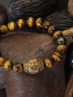 สร้อยหินมงคลร้อยลูกสะกดหน้าเสือ-จ้าวพยัคฆ์เนื้อทองแดงมันปู