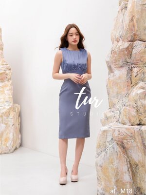 เดรสสีแฟชั่นฟ้าทรงสอบคุณภาพดี M-2Xl (ดำ แดง เขียว ฟ้า)