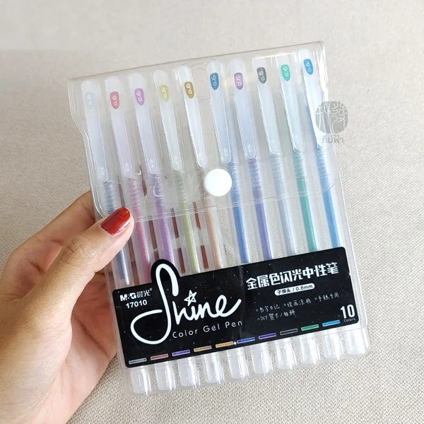 (เขียนสมุดดำได้) Shine ปากกาสี ปากกาเจล กากเพชร ปากกากลิตเตอร์ M&G หัว 0.6มม. รุ่น AGP17009 (1ด้าม) image 9
