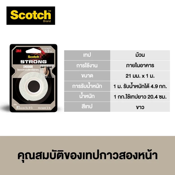 (1ม้วน) 3M เทปโฟม เทปโฟมกาวสอง สำหรับใช้ภายใน รับน้ำหนักสูงสุด 4.9 กก. No.412-L1 image 2