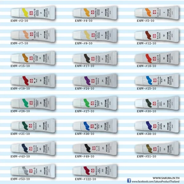 SAKURA สีน้ำ หลอดลามิเนต จำนวน 12,15,18,24 สี (Laminate) EMW image 2 SAKURA สีน้ำ หลอดลามิเนต จำนวน 12,15,18,24 สี (Laminate) EMW image 2
