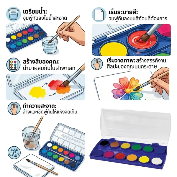 Master Art สีน้ำ ชนิดก้อน 12 สี มีถาดผสม+แถมพู่กันในกล่อง (กล่องพลาสติก) image 2 Master Art สีน้ำ ชนิดก้อน 12 สี มีถาดผสม+แถมพู่กันในกล่อง (กล่องพลาสติก) image 2