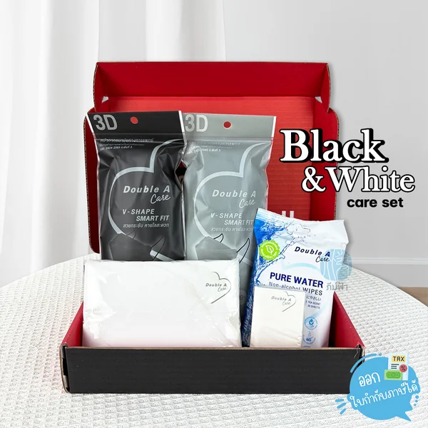 Black & White care set หน้ากากอนามัย 3D สีดำ/เทา + ผ้าเช็ดผิว + ทิชชู่มินิ + ทิชชู่Travel Black & White care set หน้ากากอนามัย 3D สีดำ/เทา + ผ้าเช็ดผิว + ทิชชู่มินิ + ทิชชู่Travel